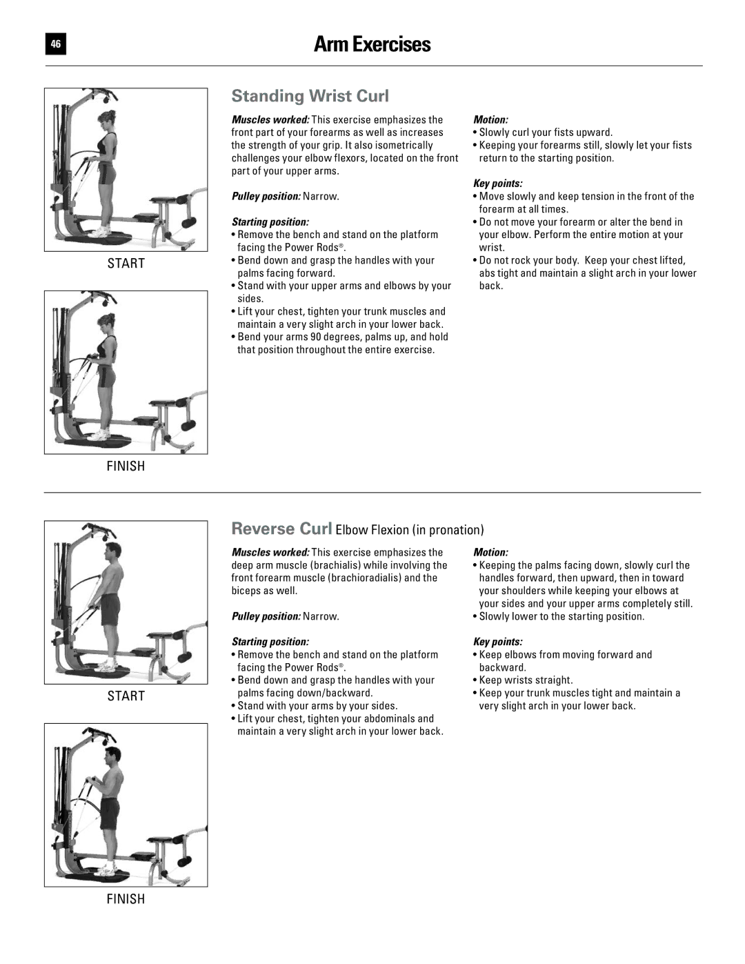 Bowflex 51370 manual Standing Wrist Curl, Reverse Curl Elbow Flexion in pronation 